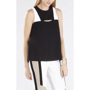 BCBG Max Azria "Ceylona" Black & White Sleeveless Cutout Top, Size XXS